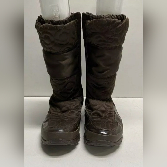 COACH Drexel Designer Brown Nylon Signature Rain Snow Zip Boots Women 7.5 M - Picture 5 of 5